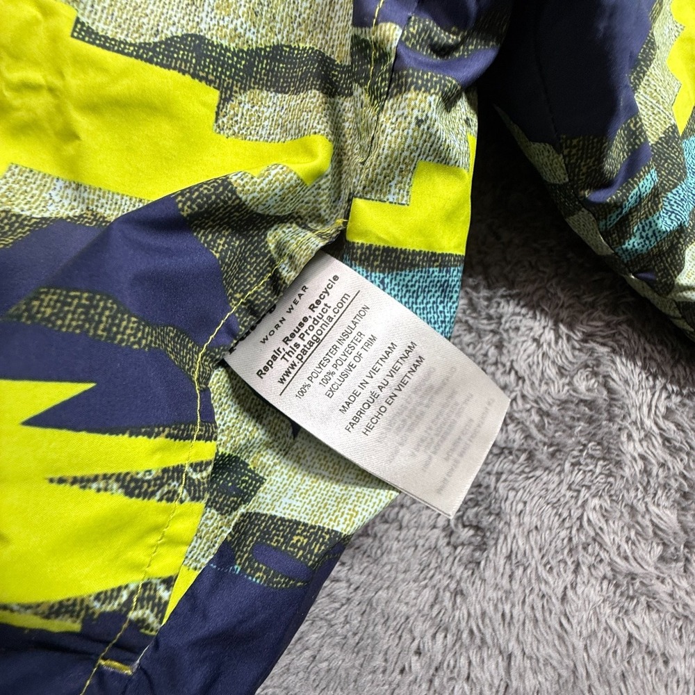 Patagonia Reversible Puff Ball Jacket 2T Navy Camo Yellow Quilted Hooded Zip - Picture 3 of 8